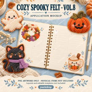 Cozy Spooky Felt Vol.8 - Planner application mockup. Application mockup. PNG artwork only; physical items and editable layouts not included.