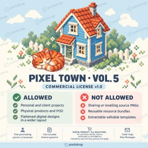 Pixel Town Vol.5 - Commercial license and digital policy. Watermarked preview; purchased artwork has no watermark.