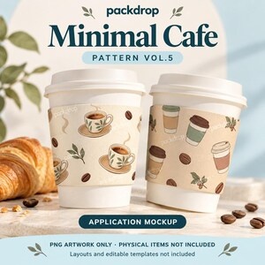 Minimal Cafe Pattern Vol.5 - Cup sleeve application mockup. Application mockup. Digital-paper artwork only; physical items and editable layouts not included.