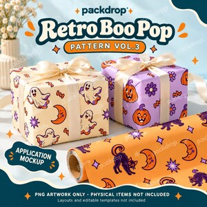Retro Boo Pop Pattern Vol.3 - Gift wrap application mockup. Application mockup. Digital-paper artwork only; physical items and editable layouts not included.