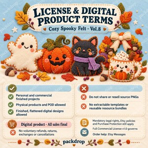 Cozy Spooky Felt Vol.8 - Commercial license and digital policy. Watermarked preview; purchased artwork has no watermark.