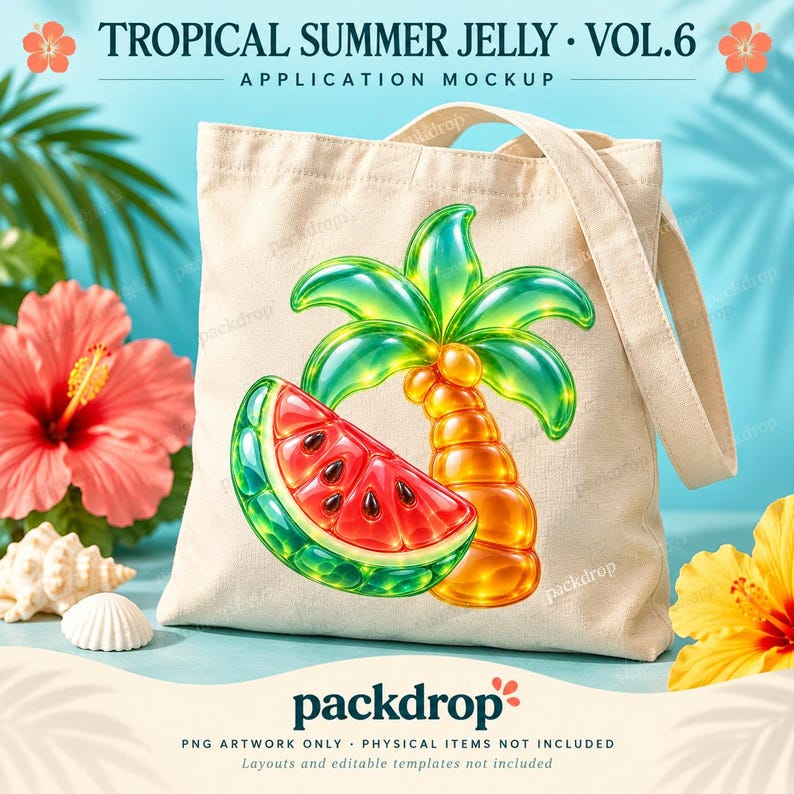Tropical Summer Jelly Vol.6 - 05-beach-tote. Application mockup. PNG artwork only; physical items and editable layouts not included.