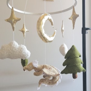 Dragon Moon Crib Mobile,Felt Gold Sars Clouds Nursery Mobile,Fantasy Dragon Hanging Mobile,Baby Shower Gift,Baby Nursery Hanging Plush Toy