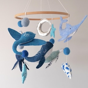 Ocean Animals Crib Mobile For Boy Nursery,WhaleBaby Mobile Felt,Boy Nursery Decor,Baby shower gift,plush toy decor, blue color crib mobile