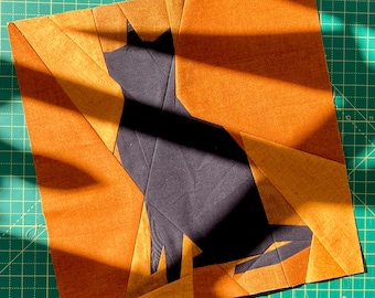 Geometric Cat Quilt Block Pattern: Beginner FPP PDF (A4/Letter Sizes)