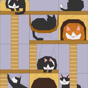 Cat Tower-tegels, bundel met 15 quiltblokken, FPP-patroon