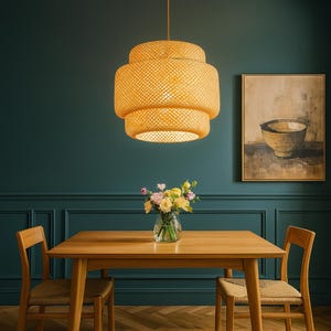 Rattan Pendant Lights, Woven Chandelier for Kitchen Island, Boho Lamp Shade, Rustic Home Decor Lighting