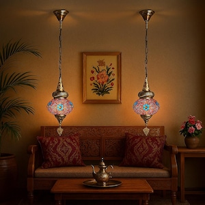 Pendant Lights Handmade Oriental Brass Lamp, Unique Ceiling Fixture for Home Decor, Boho Hanging Light