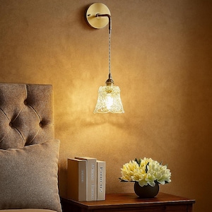 Plug in Wall Light, Chic Glass and Brass Sconce, Decorative Wall Lamp for Living Room, Stylish Home Lighting