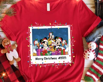 Disney Merry Christmas 2025 Photo Shirt, Mickey and Friends Xmas T-Shirt, Walt Disneyland Family Holiday Trip Tees