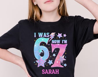 I Was 6 Now I’m 7 Kids Shirt, Custom 7th Birthday Shirt, Gen Alpha Birthday Gift, Personalized Birthday Girl Shirt, 67 Meme Birthday Tee