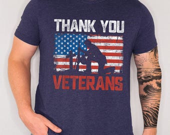 Thank You Veterans Shirt: American Flag Soldier Tee, Patriotic Military T-Shirt, USA Pride Gift