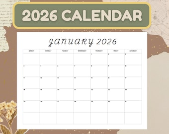 de calendrier 2026 | Agenda imprimable minimal | Formats A4 et A5 | Téléchargement instantané