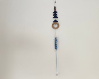 Blue Wall Hanging with Circular Wooden Bead and Paper Crane Beads