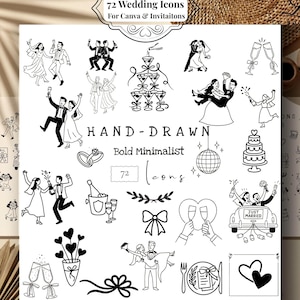 Wedding Line Art Clipart Bundle, 72 Minimal Hand-Drawn PNGs for Invitations, Canva and Stationery, Bridal and Save the Date Graphics