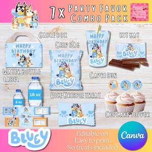 Bluey Birthday Party Pack: 7 Editable Favor Templates (Digital Download