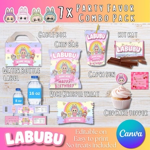 Labubu Party Favor Set: Pastel Rainbow Labels, DIY Printable (Digital Download)