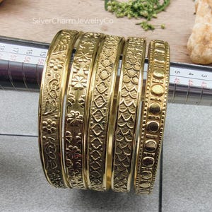 Solid Brass West Indian Bangles - Set of 5 Boho Bangles
