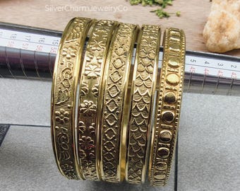 Solid Brass West Indian Bangles - Set of 5 Boho Bangles