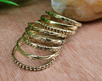 Anillos apilables chapados en oro, juego de 8 anillos - Anillo unisex hecho a mano