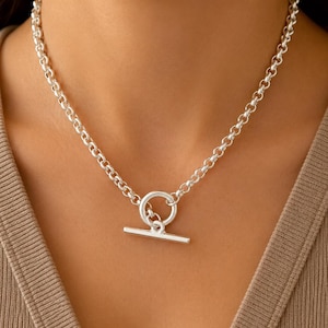 45,7 cm lange, massive Rolo-Kette aus recyceltem Sterlingsilber, Boho-Knebelverschluss