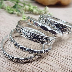 Stackable Sterling Silver 5 Rings Set, Stacking rings, Silver band rings, Ring stacks, Minimalist Silver Band Rings, Gift Jewelry For Women
