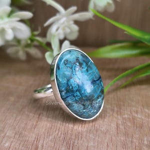 Boho Azurite Ring: Handmade 925 Sterling Silver Statement Ring