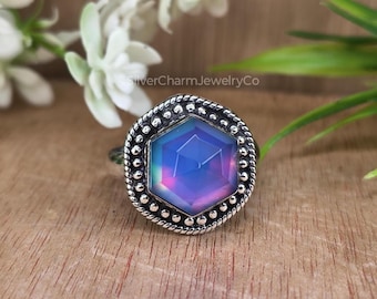 Aurora Opal Ring: Handgemachte 925 Sterling Silber Statement Ring