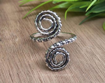 Oxidized 925 Sterling Silver Double Spiral Ring: Handmade Adjustable Jewelry