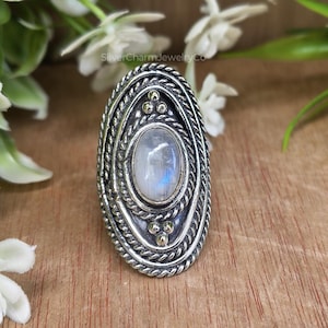 Rainbow Moonstone Sterling Silver Ring: June Birthstone, Handmade