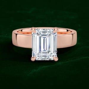 3.00CT Emerald Cut Moissanite Ring: 18K Rose Gold Solitaire Engagement
