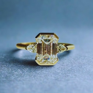 2 CT Emerald Cut Moissanite Engagement Ring: 18K Gold Bezel Set, Art Deco Style