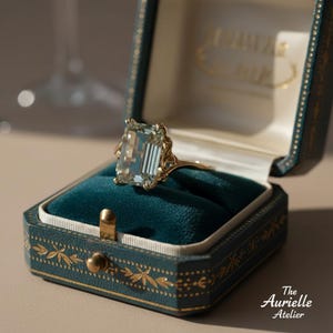 Vintage Aquamarine ring for her, ring for Proposal, Emerald Cut Aquamarine, Engagement ring, Wedding ring, ring for her