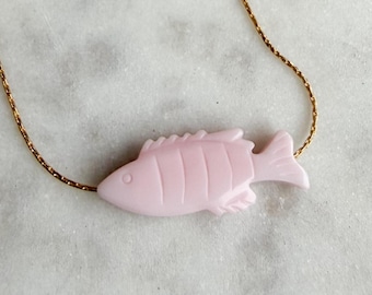 Pink Fish Necklace | Pink Conch Shell Fish Necklace | Gold Filled Coastal Jewelry | Minimalist Fisherman Aesthetic | Ocean Lover Gift