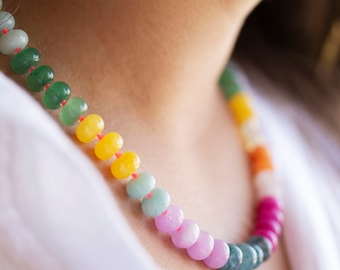 Vibe Check Vibrant Gemstone Necklace - Candy Colored Beads - Gold-filled Chain - Statement Jewelry