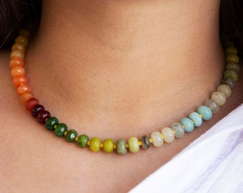 Sunset Horizon Necklace - Candy Gemstone Necklace - Rondelle Beaded Necklace - Rondelle Gemstone Necklace - Bright Candy Gemstones