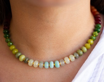Sunset Horizon Necklace - Candy Gemstone Necklace - Rondelle Beaded Necklace - Rondelle Gemstone Necklace - Bright Candy Gemstones