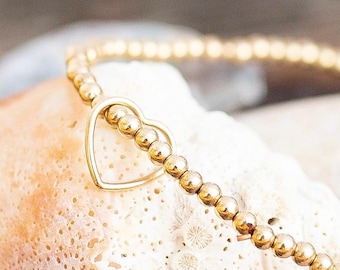 Luxurious High Quality Gold Filled Beaded Bracelet - Floating Heart Charm