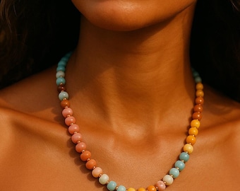 Denali Sky - Trendy Candy Gemstone Necklace - Rondelle Gemstone Necklace - Gold Filled Gemstone Necklace - Bright Rainbow Necklace- Alaska