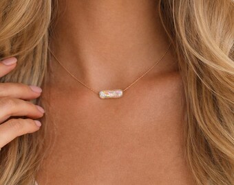 Floating Single Pearl Necklace | Freshwater Pearl | 14 Karat Gold-Filled Chain | Bridesmaid, Wedding & Everyday Minimalist Gold Necklace
