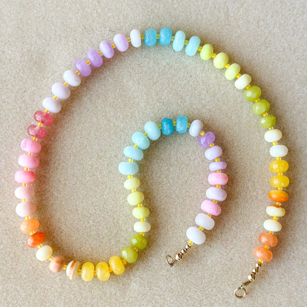 Sugar Rush - Candy Gemstone Necklace - Rondelle Gemstone Necklace - Gold Filled Gemstone Necklace - Bright Rainbow Necklace