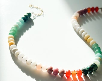 Colorful Statement Gemstone Necklace | Handmade Beaded Necklace with Gold Sailor Clasp | Coastal Jewelry | Gold Filled Gemstone Gift For Her