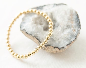 5mm Gold Filled Beaded Bracelet- Gold stretchy bracelet- High Quality Gold Filled Beaded Bracelet-