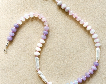 Lavender Drift - Candy Necklace - Rondelle Gemstone Necklace - Sterling Silver Necklace -Purple Pink Rainbow Necklace- Trendy Pearl necklace