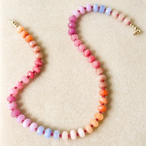 Colorful Necklace for Summer Outfits Cute Vacation Layering Necklace Birthday Gift for Her Salmon Berry Rainbow Candy Gemstone