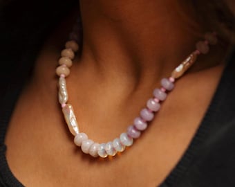 Lavender Drift - Candy Necklace - Rondelle Gemstone Necklace - Sterling Silver Necklace -Purple Pink Rainbow Necklace- Trendy Pearl necklace