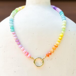 Sugar Rush - Candy Gemstone Necklace - Rondelle Gemstone Necklace - Large clasp for charms- Bright Rainbow Necklace- Skittles Charm Necklace