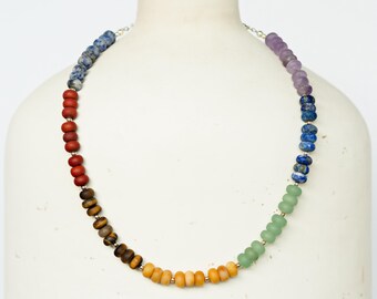 Chakra Necklace with Natural Gemstones- Yoga Jewelry- 7 Chakra gemstone necklace- rainbow candy gemstone necklace- healing necklace- Energy