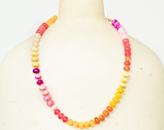 Sun Kiss - Candy Gemstone Necklace - Rondelle Gemstone Necklace - Gold Filled Necklace - Rainbow Necklace- Trendy necklace- pink Yellow