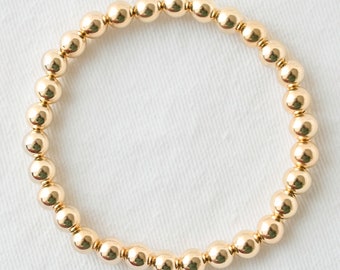 6mm Gold Filled Beaded Bracelet- Gold stretchy bracelet- High Quality Gold Filled Beaded Bracelet-